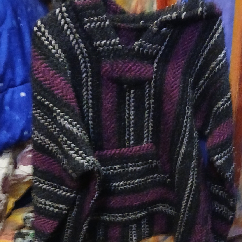 Elegant Striped Rug Sweater in Purple and Black For The Beach As They Say